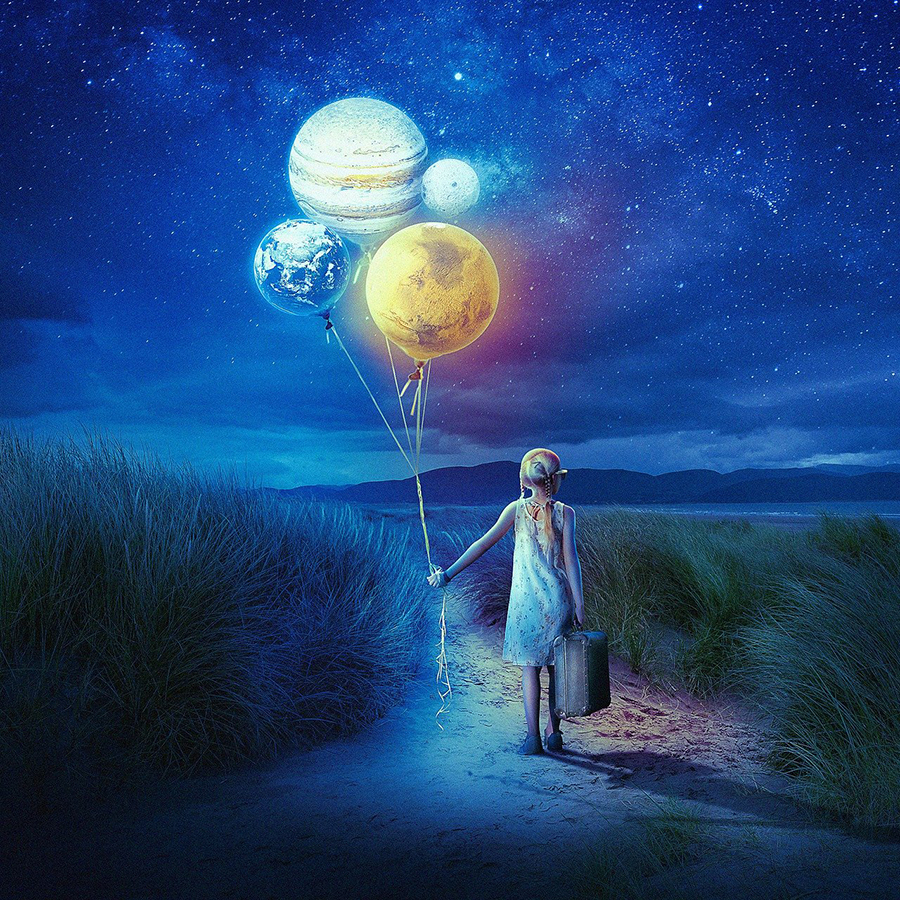 Girl With Planet Balloons